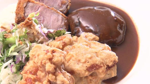 とんかつ＆ザンギ乗った欲張りセット1,100円！炭火焼きハンバーグ絶品