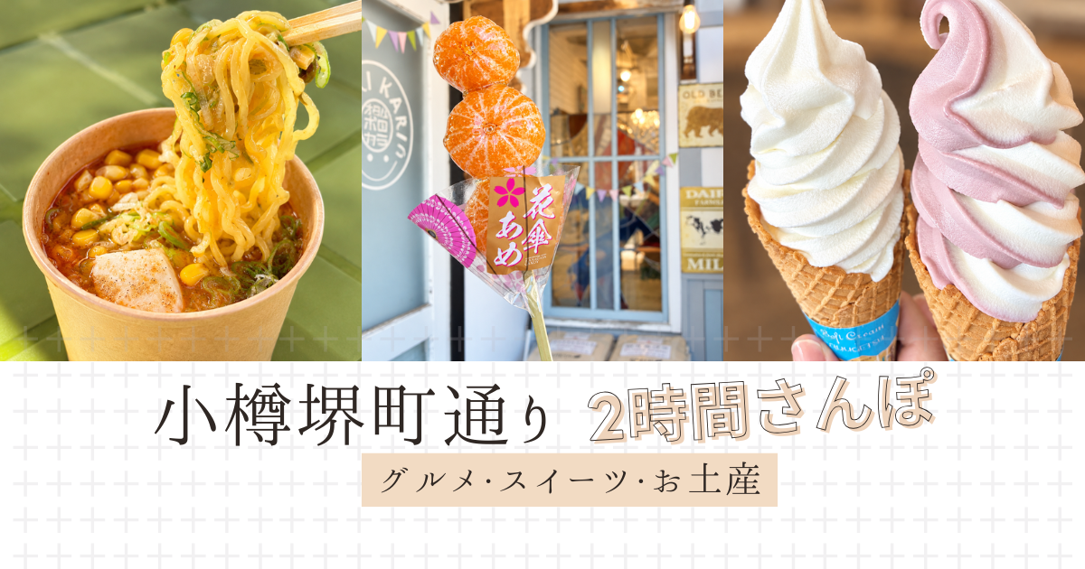 最新小樽まちあるき～食べ歩きグルメ＆スイーツを満喫！お土産探しも楽しめる2時間モデルコース【小樽堺町通り】