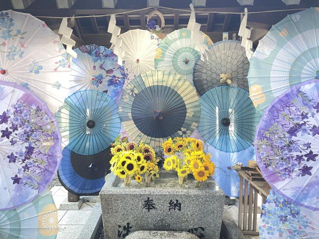 神社巡り人気発祥の場所「諏訪神社」花手水・和傘・風車「目も心も癒やされる」夏を彩る癒しの風景